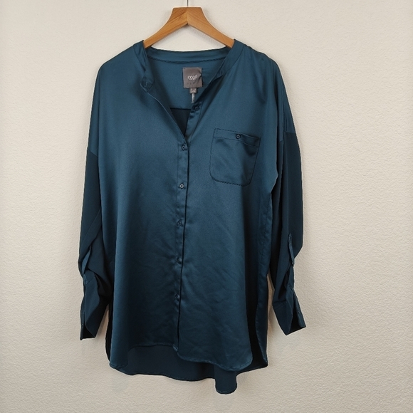 Lysse Tops - Lysse Kat Button Down Blouse Size Medium Women's Satin Button Up Shirt